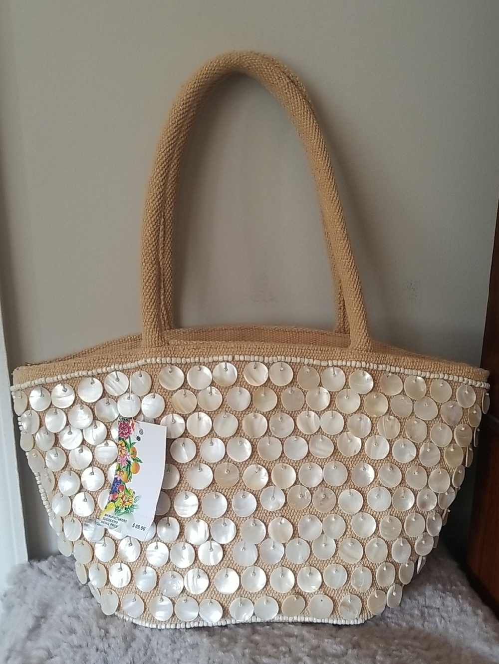 NEW! 🐚Shell-Embellished Beige Сanvas Tote
